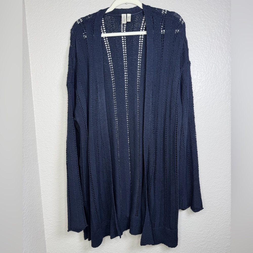 Anthropologie Meadow Rue Navy Blue Priscilla Pointele Knit Cardigan Sweater XL